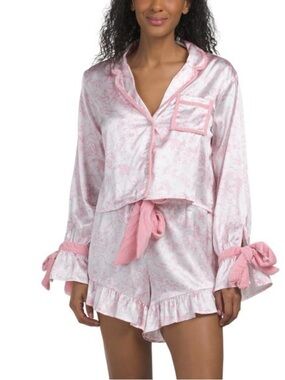 8 OAK LANE Satin Pink Print Pajama Set